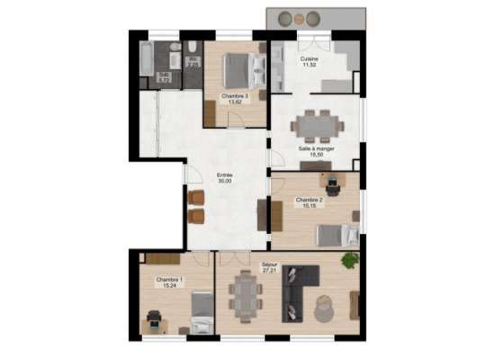 Location appartement 3 chambres + garage